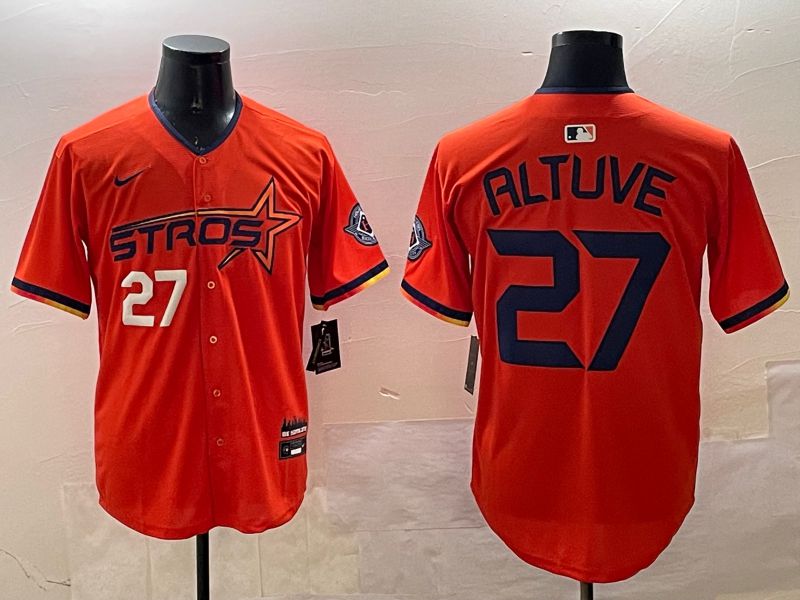 Men Houston Astros #27 Altuve Orange Three generations Joint Name 2025 Nike MLB Jersey style 6